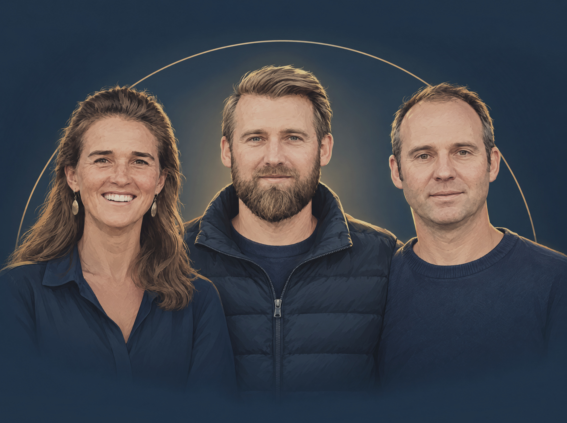 Grafik der Geschäftsführung: Esther, Daniel und Jörg Kaiser